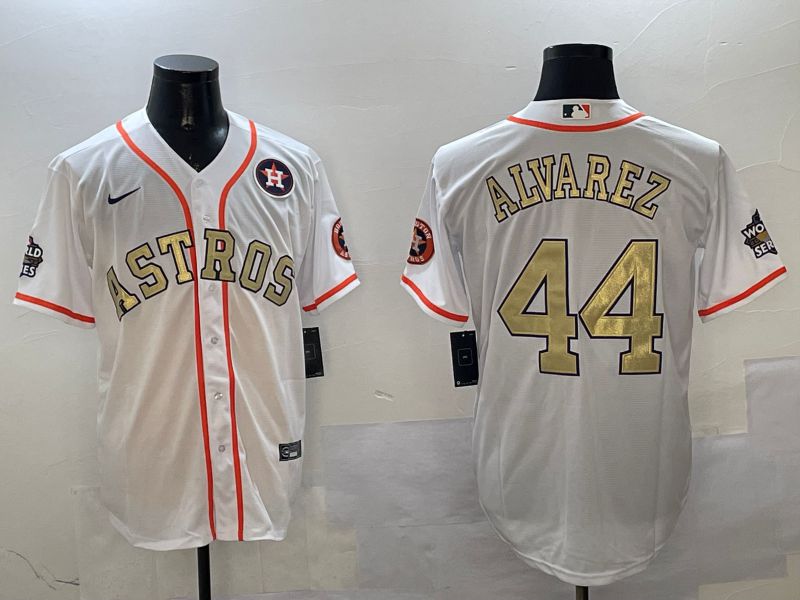 Men Houston Astros 44 Alvarez White Gold Game 2025 Nike MLB Jersey style 5